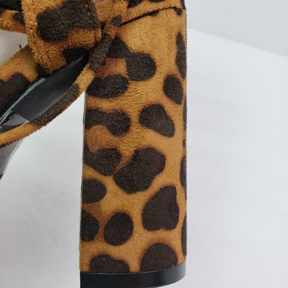 Shoe Land Kyler Womens Size 6.5 Brown Leopard Open Toe Ankle Tie Party 4" Heels - Picture 10 of 14